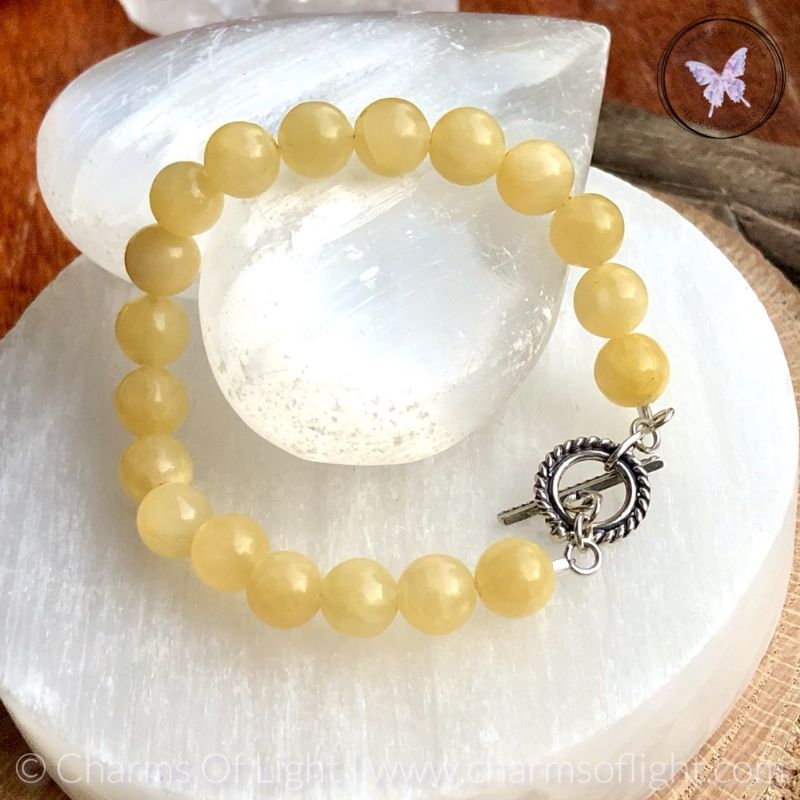 Yellow Calcite - Ambronite -  Healing Bracelet With Silver Toggle Clasp
